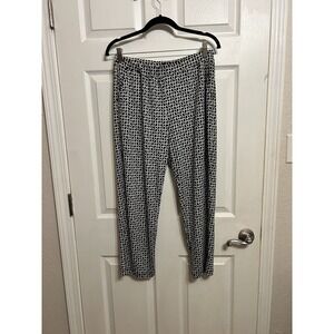 Clara Sun Woo Women's Pants Medium Black White Geometric Print Stretch Pockets